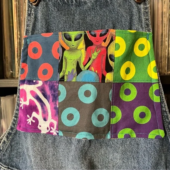 PHISH fishman donuts lizards alien patchwork overalls ⭕️⚡️♻️💙👾 - Picture 2 of 11